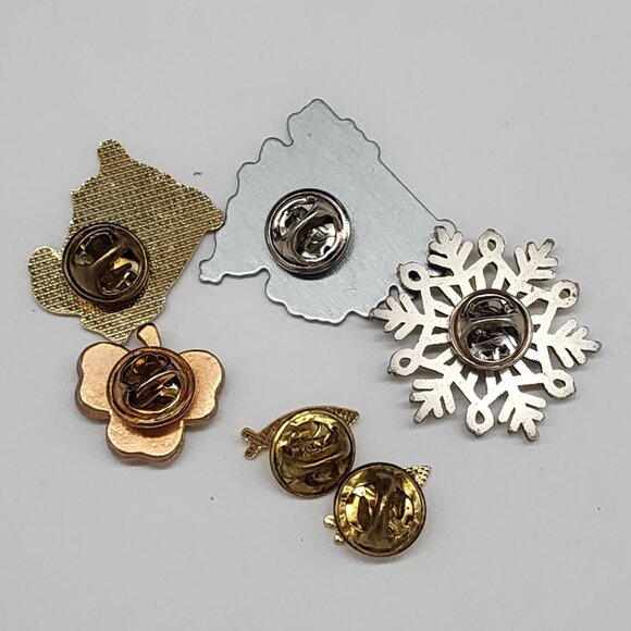 Set Of 6 Assorted Holiday & Seasonal Lapel Pins Snowflake Shamrock Snowman Tree - Picture 5 of 5